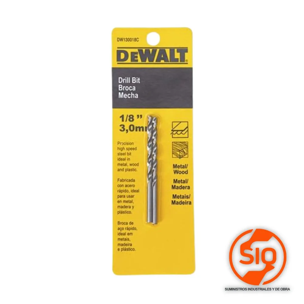 [DW130018C] DEWALT BROCA 1/8 METAL Y MADERA HSS DW130018C
