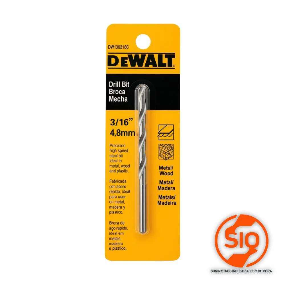 [DW130316C] DEWALT BROCA 3/16 METAL Y MADERA HSS DW130316C