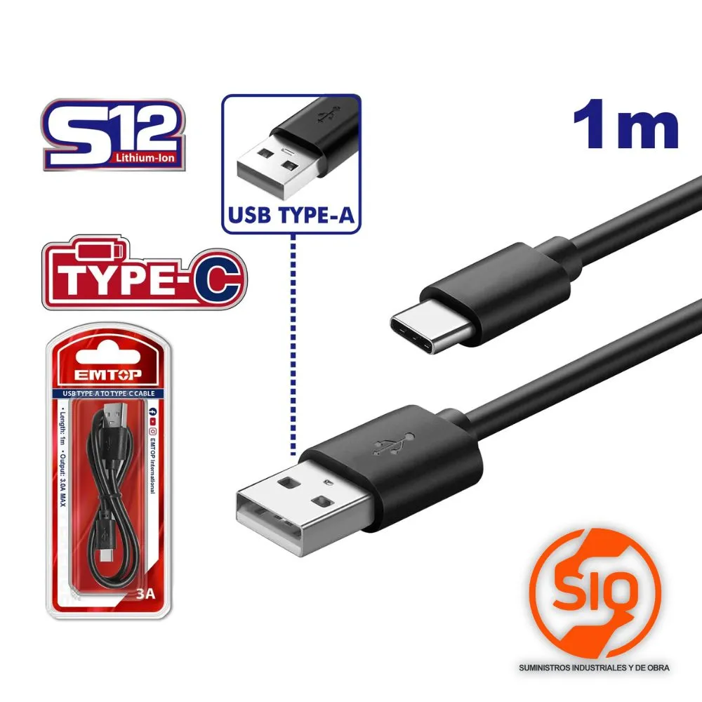 EMTOP CABLE USB-A USB-C 1M SOLO CARGA EUCC01