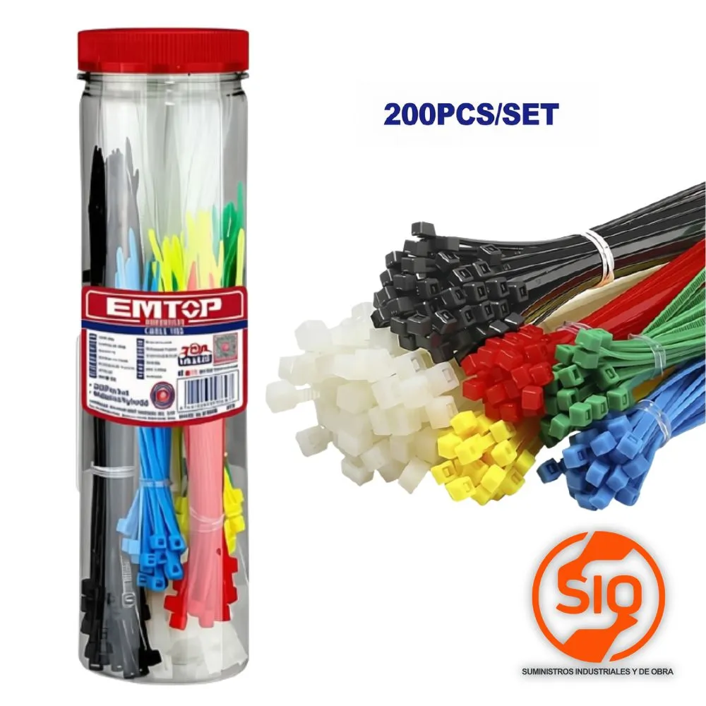 EMTOP JUEGO DE CINCHO PLASTICO 200PZ EMTE85521