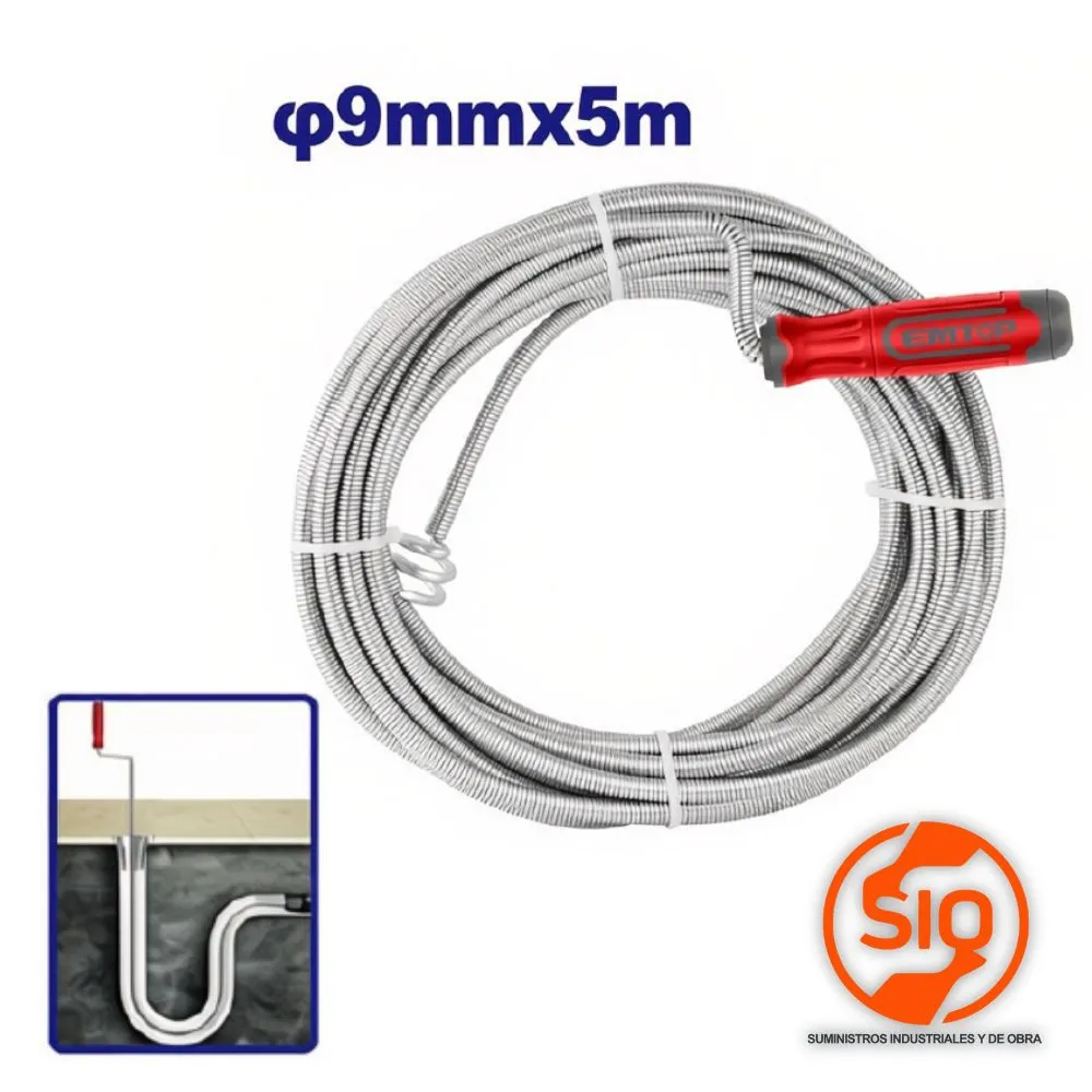 EMTOP DESTAPADOR DE TUBERIA 5M FLEXIBLE ACERO PARA LIMPIEZA DE DRENAJE EMDD2305