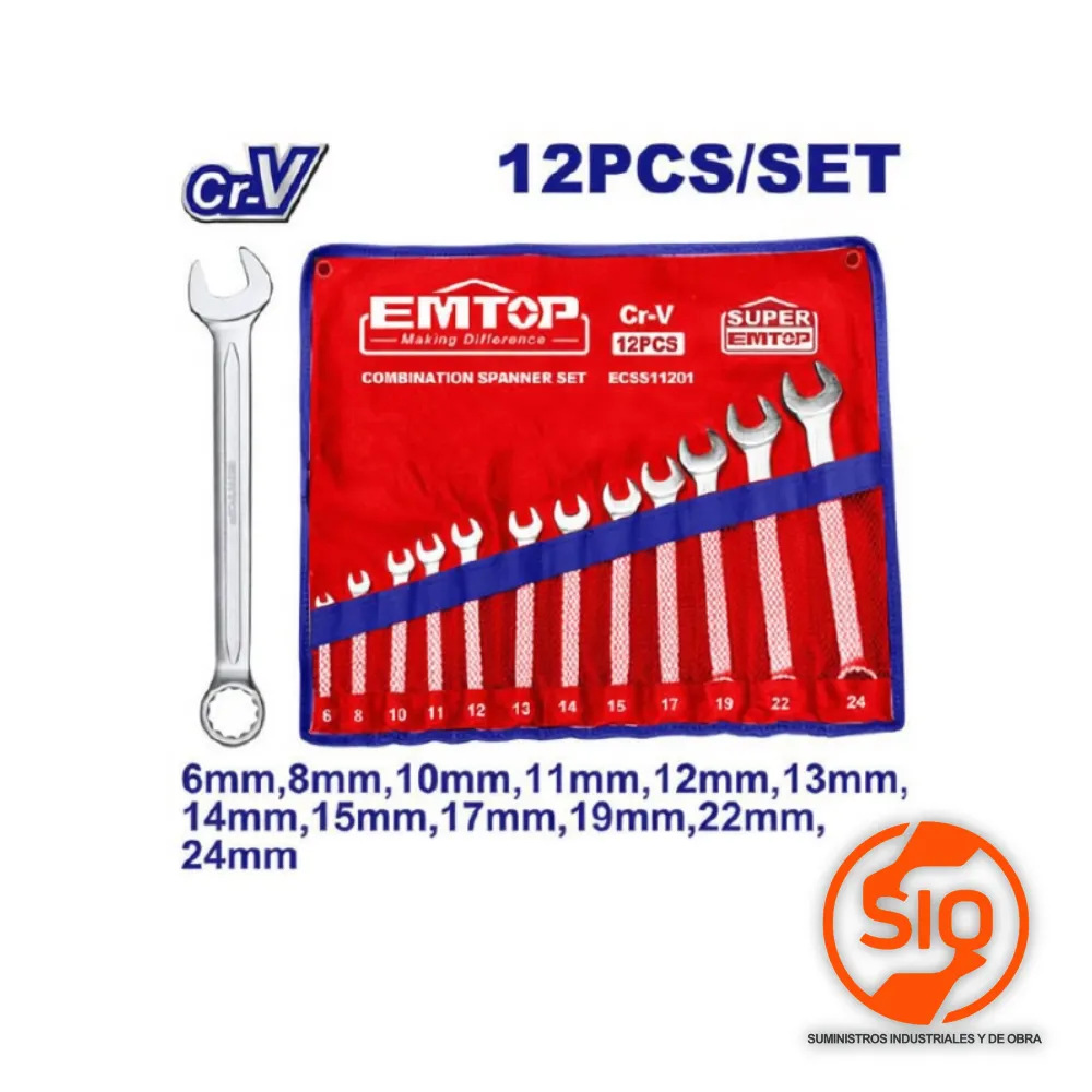 EMTOP JUEGO DE LLAVE COLA CORONA 6, 8, 10, 11, 12, 13, 14, 15, 17, 19, 22, 24 12PZ ECSS11201
