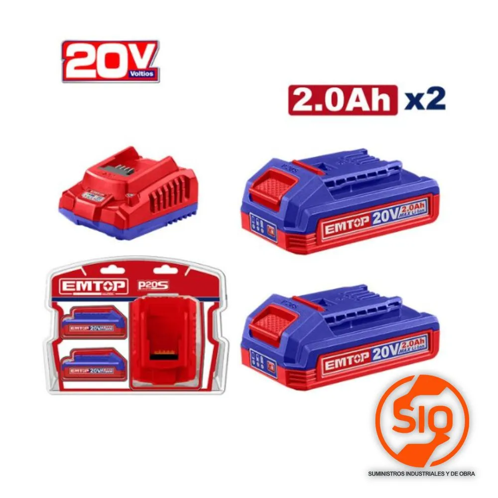 EMTOP JUEGO CARGADOR Y 2 BATERIAS 20V 2AMP  ULBCPK2212