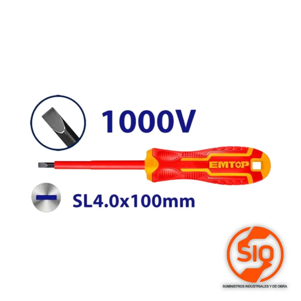 EMTOP DESARMADOR PLANO CASTIGADERA 4 PULG 3/16 AISLADO 1000V ESDRJ4100