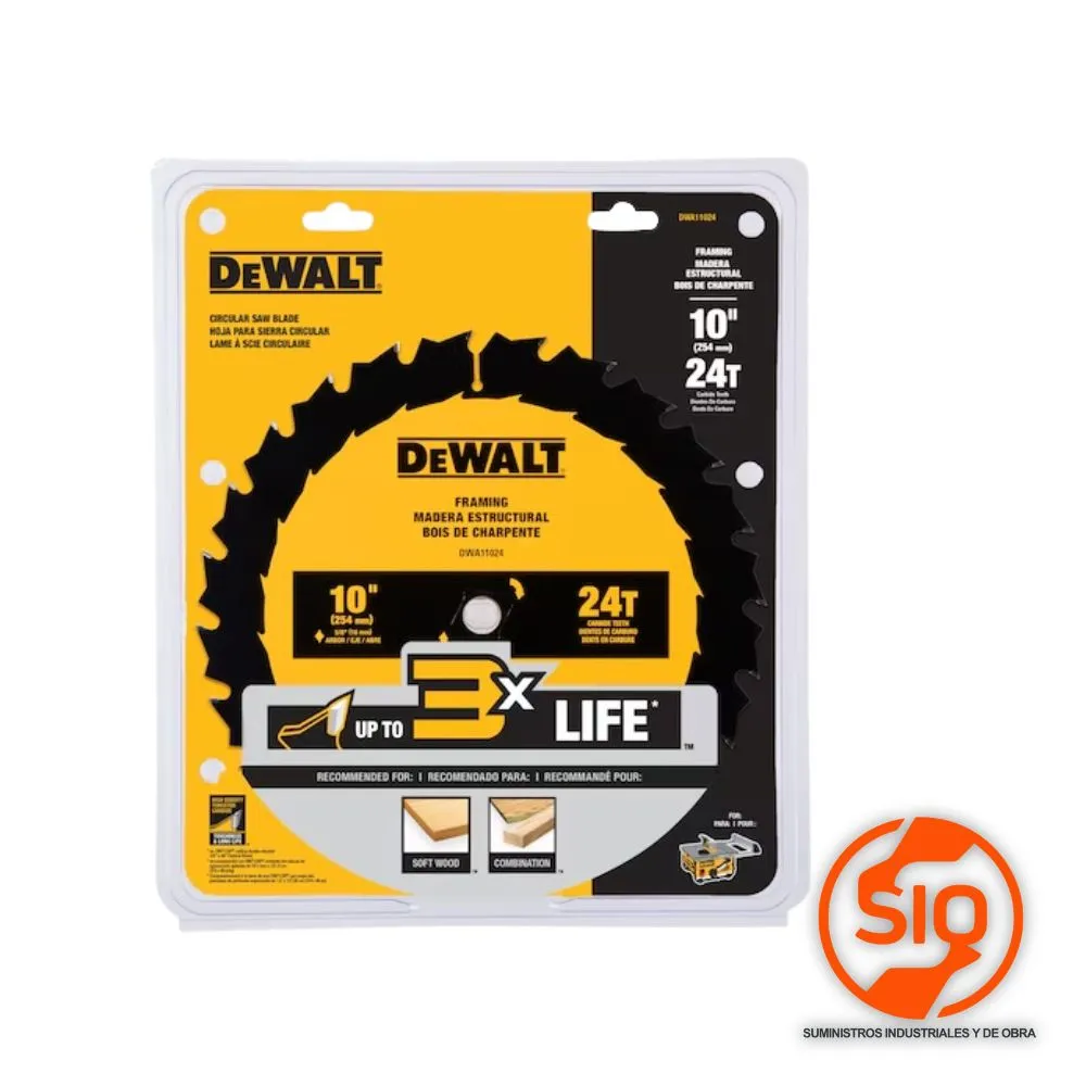 DEWALT DISCO 10 DE 24 DIENTES ALTO RENDIMIENTO DWA11024