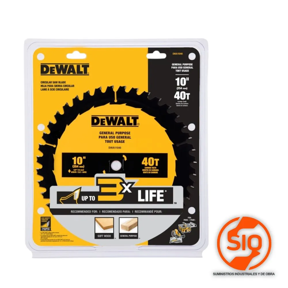 DEWALT DISCO 10 DE 40 DIENTES ALTO RENDIMIENTO DWA11040