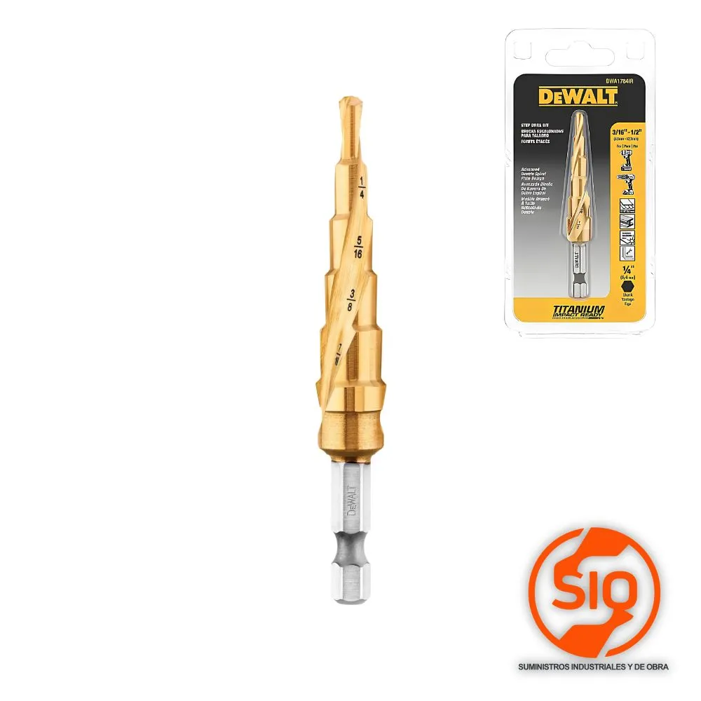DEWALT BROCA ESCALONADA 3/16 - 1/2 TITANIUM DWA1784IR