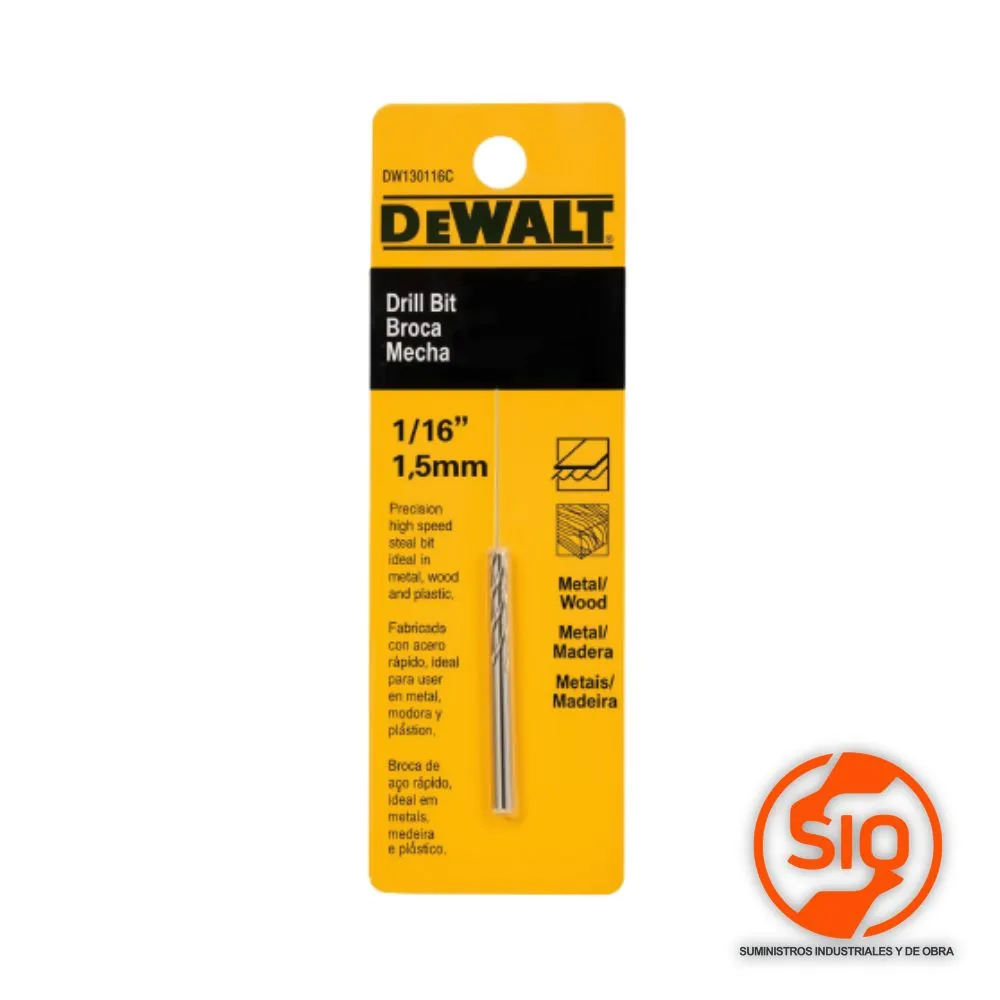 DEWALT BROCA METAL 1/16 HSS 1MM DW130116C