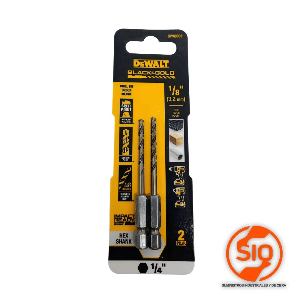 DEWALT BROCA METAL 1/8 BLACK AND GOLD 3.2MM DWA5008