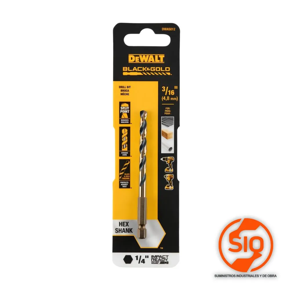 DEWALT BROCA METAL 3/16 BLACK AND GOLD 4.8MM DWA5012
