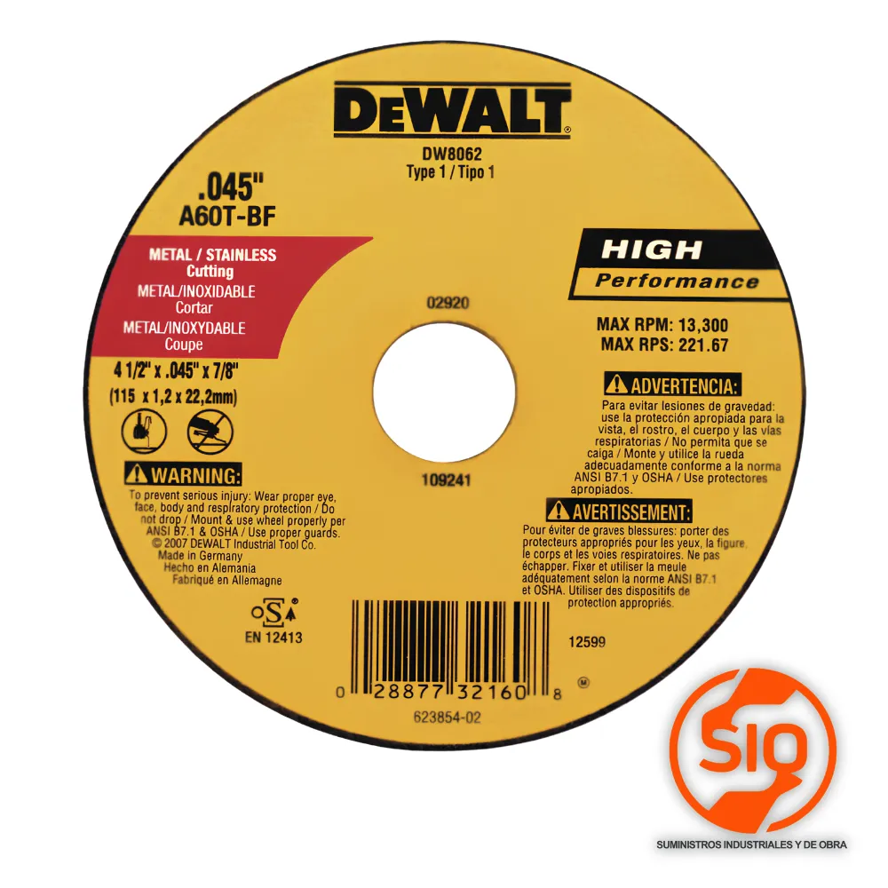 [DW8062] DEWALT DISCO 4-1/2 CORTE METAL INOXIDABLE DW8062