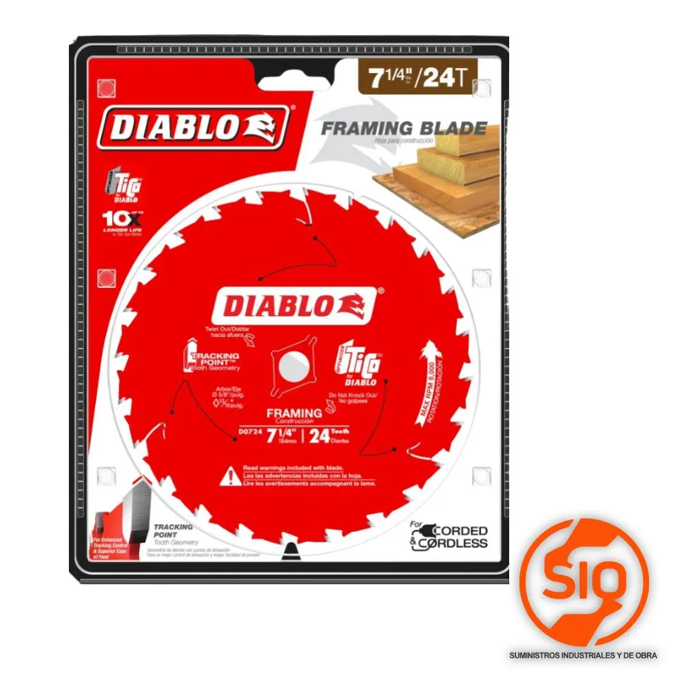 DIABLO DEMO DEMON DISCO 7-1/4 PARA MADERA Y CLAVO 24D D0724DA