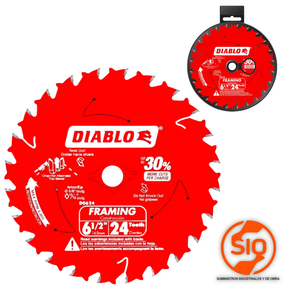 [D0624X] DIABLO ESTÁNDAR DISCO 6-1/2 PARA MADERA 24D D0624X