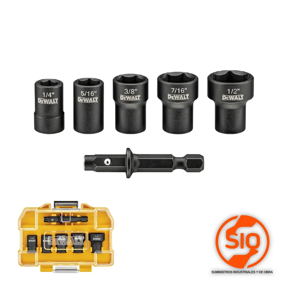 [DWADND-5] DEWALT SET DE COPAS DE IMPACTO VASTAGO DE 1/4 PULG - 1/4, 5/16, 3/8, 7/16, 1/2 5PZ DWADND-5