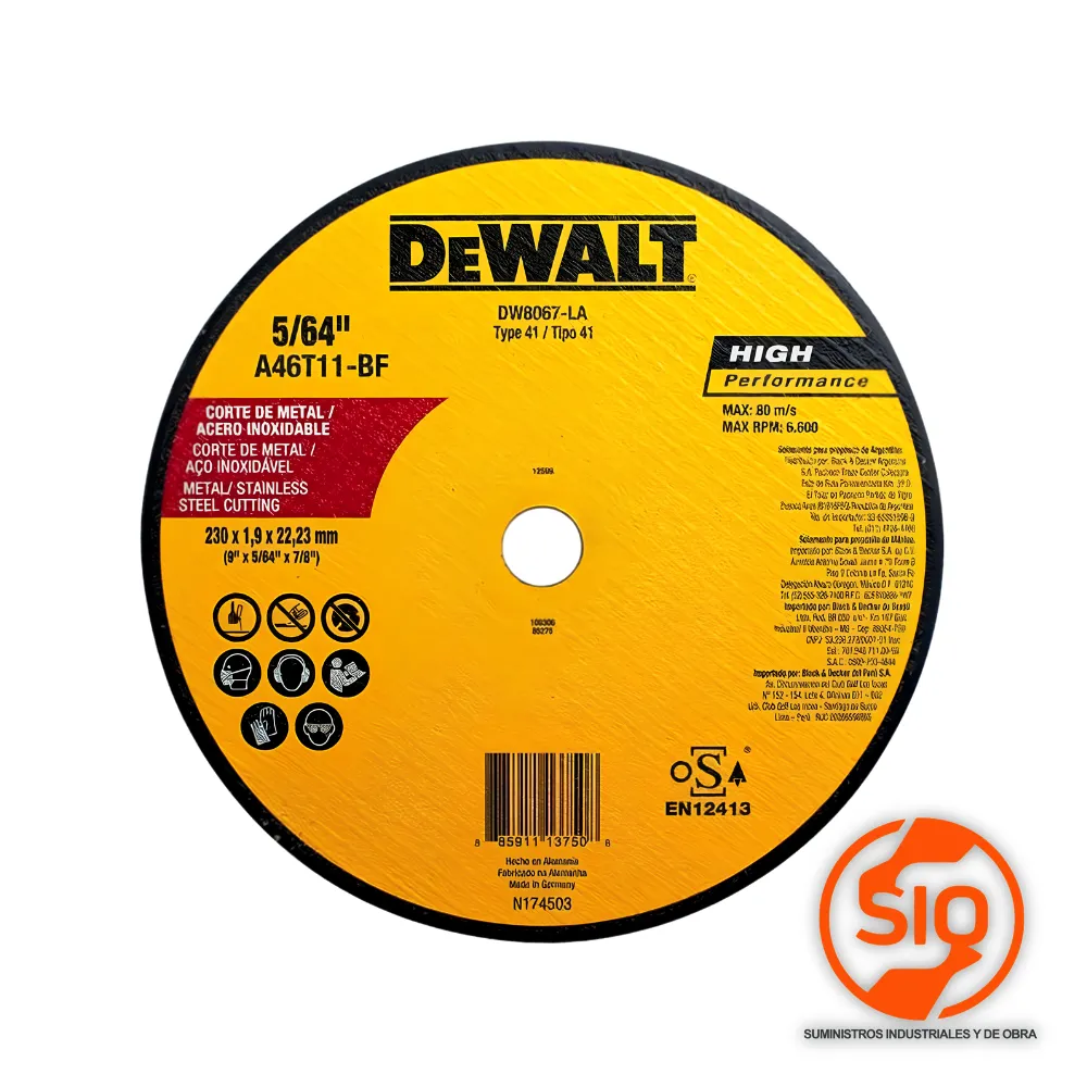 [DW8067-LA] DEWALT DISCO 9 CORTE METAL DW8067-LA