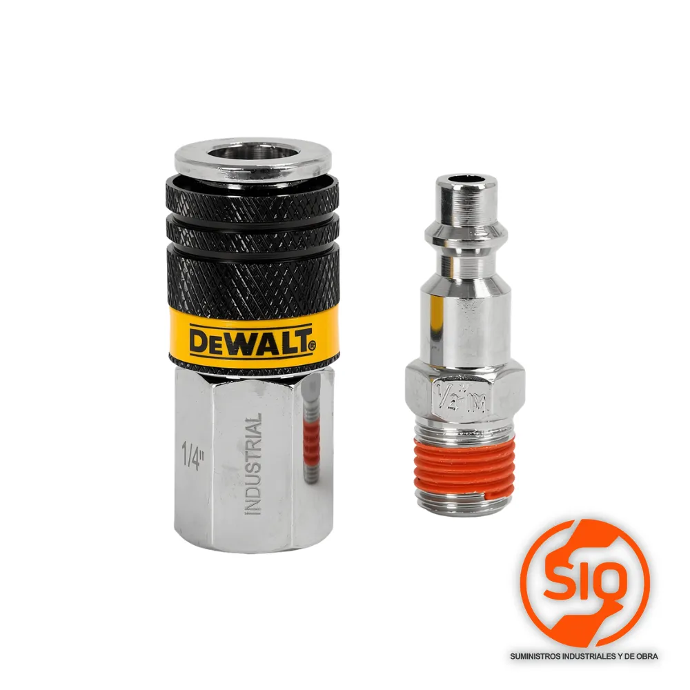 [DXCM036-0229] DEWALT JUEGO DE ACOPLE RAPIDO HEMBRA Y CONECTOR MACHO ROSCA 1/4 PLG 40SCFM-90PSI 2PZ DXCM036-0229